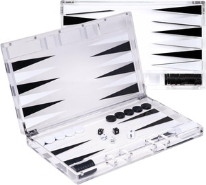 Juego de Backgammon Acrílico Personalizado Multicolor, Fichas Pequeñas de Lucite, Tablero con Cierre Magnético, Estuche de Viaje Transparente - Product Image 3