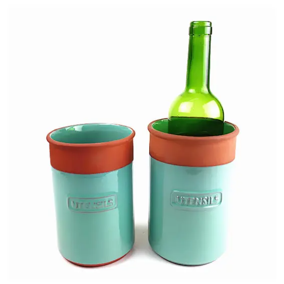 Classic Partial Green Glazed Terracotta Wine Cooler Ceramic Wine Bucket for Home Decor Organizer Jar Planter or Wine Cooler