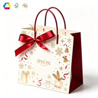 Tas Kado Kertas Ivory Tebal 5mm Custom Dengan Pegangan Tali, Tas Jinjing Mewah Cetak Hot Foil untuk Hadiah Liburan & Kemasan Retail