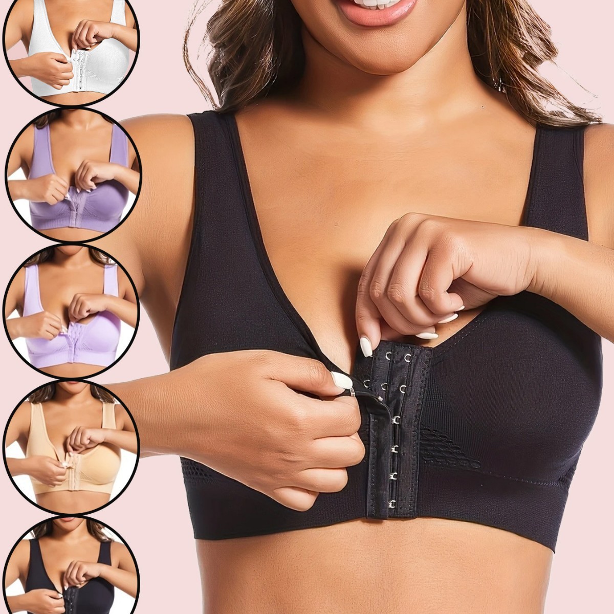 Women's Front Button Thin Breathable Mesh Sports Bra Push up Wireless Seamless Plus Size Sexy Bra with 3/4 Cup