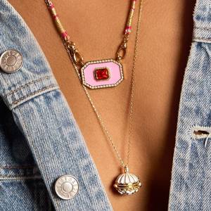 YML Sınır Ötesi Çok Satan Moda <span class=keywords><strong>Tarot</strong></span> Kartı İlhamı Kare Pembe Mineli Zirkonyum İşlemeli Niş Tasarım Pirinç Zincir Kolye - Product Image 6