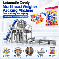 Machine d'emballage automatique VFFS pour bonbons, du petit sachet au grand sac, avec peseuse multi-têtes, système d'emballage secondaire