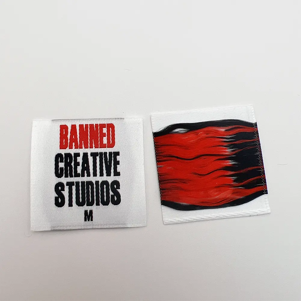 Weaving Labels Maker Custom Private Own Logo Center Fold Woven Hem Tags For Garment