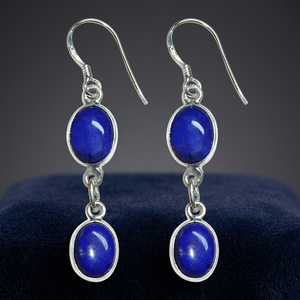 Genuine Lapis Lazuli Gemstone Dangle <b>Earrings</b> <b>Solid</b> Sterling <b>Silver</b> Handmade Romantic Jewelry for Wedding Party Gift CASA DE - Product Image 2