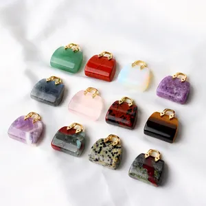 Natural crystal carvings mixed materials mini handbag quartz stone for making pendant