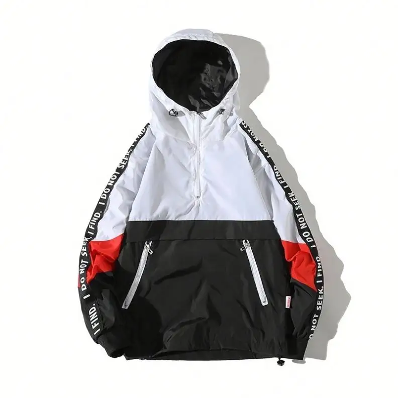 2023 Wholesale Man Patchwork Color Pullover Windbreaker Streetwear anorak pullover jackets custom logo jacket