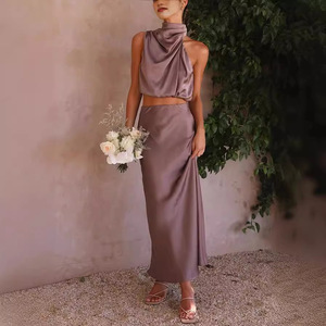Ensemble deux pièces en satin pour femme, coupe ajustée, décontracté, multicolore, tailles S-M-L-XL, style Europe-Amérique, pour le quotidien, en tissu polyester - Product Image 3