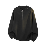 Camiseta de manga larga de punto gofrado con media cremallera y remaches metálicos para hombre, estilo minimalista urbano, personalizada para fabricantes de ropa