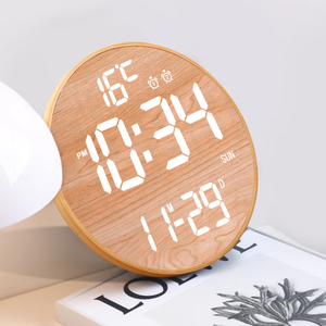 12英寸大型电子LED数字简约木质壁挂闹钟日历计时器温度显示生活用品 - Product Image 3