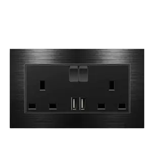 Black aluminium panel brushed wall socket with USB charging,home wall switches and sockets uk