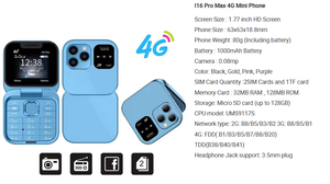 Teléfono Móvil I16 Pro Max con Doble SIM, Red 4G LTE, Radio FM, Vibración, Marcación Rápida, Pantalla de 1.77 Pulgadas, Diseño Plegable - Product Image 5