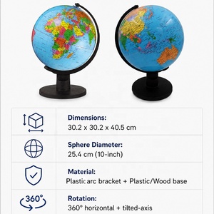 Pantalla Educativa de 10 Pulgadas con Impresión HD de 360 Grados °   Globo Terráqueo Giratorio Azul, <span class=keywords><strong>Mapa</strong></span> del Mundo, para Escritorio, Estudiantes, Geografía, Político - Product Image 6