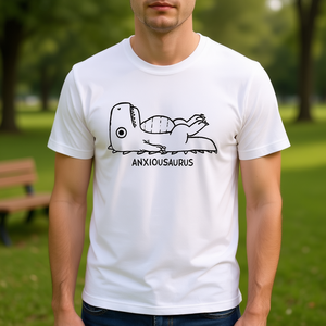 T-shirt Anxiousaurus bianca girocollo unisex promozionale - Product Image 3