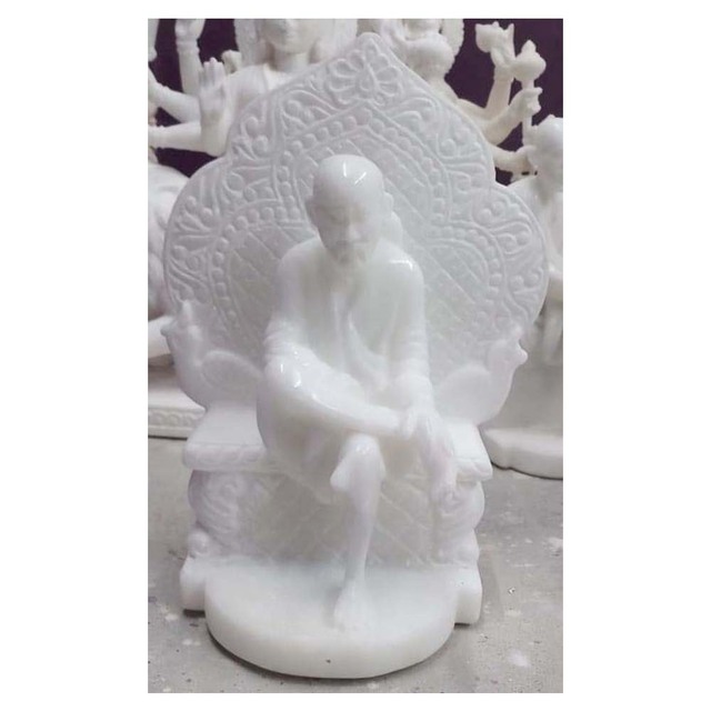 White Stone Lovely Handmade God Shirdi Sai Baba Singhasan Statue