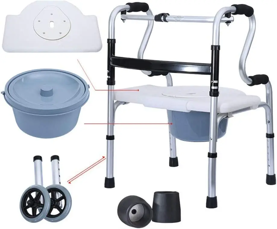 Silla de ducha de alta resistencia con espalda y brazos, andador plegable para personas mayores, andador con asiento, ducha ligera enrollable