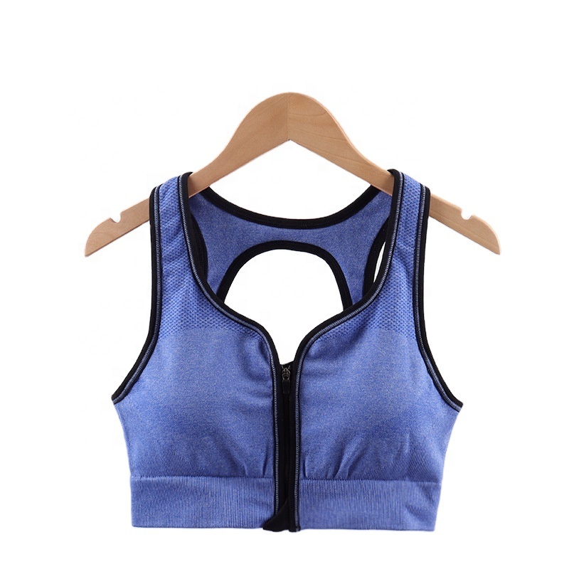 Berunner Women's Front-Zip Sports Bra Shockproof Breathable Wireless Push-Up Yoga Gym Activewear