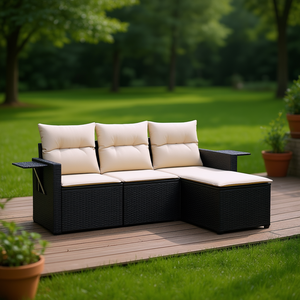 Ensemble de canapés de jardin 4 pièces en rotin PE noir avec structure en acier thermolaqué, mobilier d'extérieur au design contemporain - Product Image 2