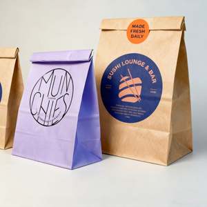 Sac en papier kraft imprimé avec logo personnalisé, résistant à la graisse, recyclable, pour pain, gobelets à café et en-cas - Product Image 3