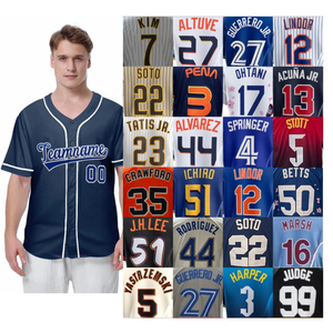 2026 haute qualité respirant personnalisé OHTANI GUERRERO KIM <span class=keywords><strong>LINDOR</strong></span> broderie blanc bleu rayure rouge Softball Baseball uniforme maillot - Product Image 1