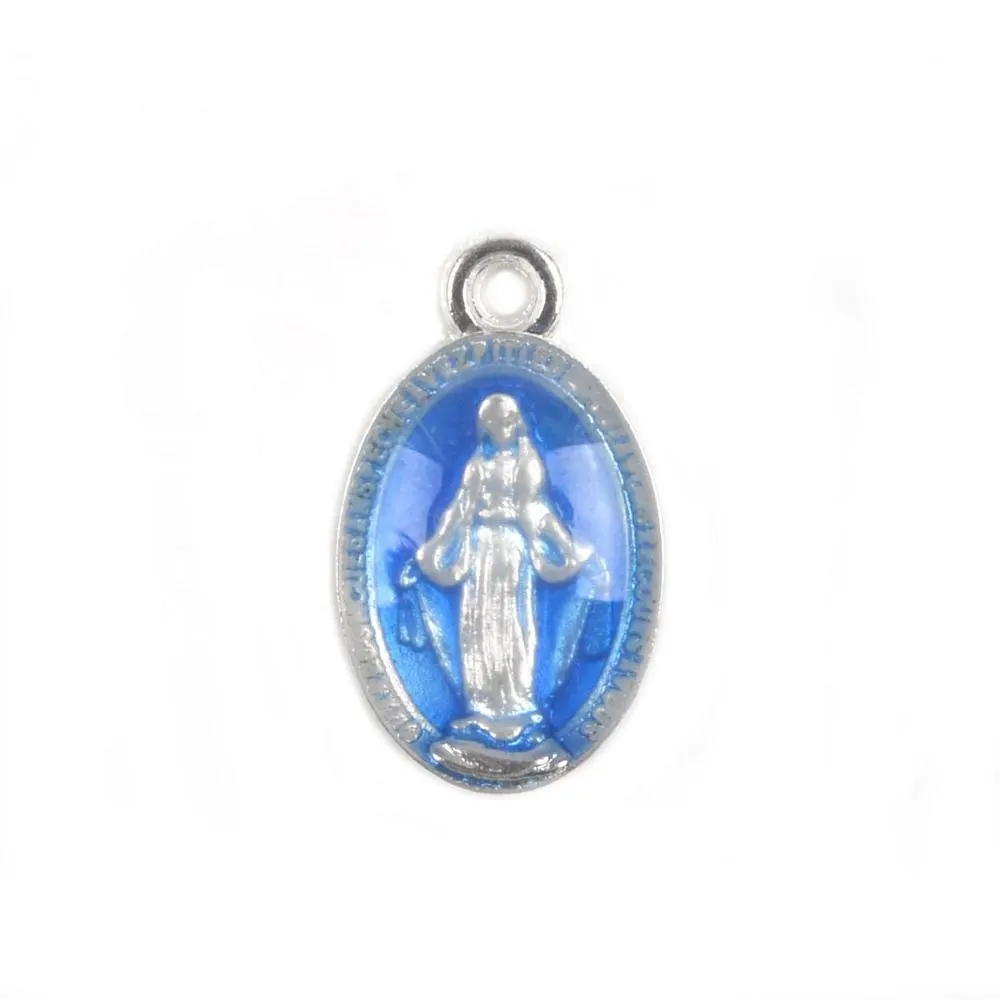 Colgante de medalla de pieza de Metal, Rosario Católico de aleación ovalada de tamaño pequeño de 12x8mm de la Virgen María