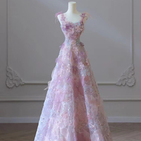 LY-PD0111 femmes brillant 3D dentelle fleur jupe robes de soirée longue parole longueur dos dentelle avec paillettes broderie robes de soirée
