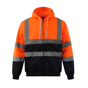 เสื้อฮู้ดกันน้ำสำหรับทำงาน MANGOES FASHION รุ่น Class 3 Hi-Viz สำหรับผู้ชาย ผ้าฟลีซคอตตอน ซิปหน้า  รับสกรีนโลโก้ สีดำ ส้ม เหลือง - Product Image 1