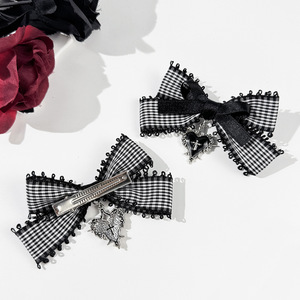 Gótico <span class=keywords><strong>Punky</strong></span> estilo Plaid cinta arco pinzas para el cabello para niñas dulces y frescas accesorios para el cabello - Product Image 2