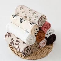 Couverture d'emmaillotage en coton pour bébé, motif floral et feuilles, en mousseline froissée, couverture de poussette pour nouveau-né