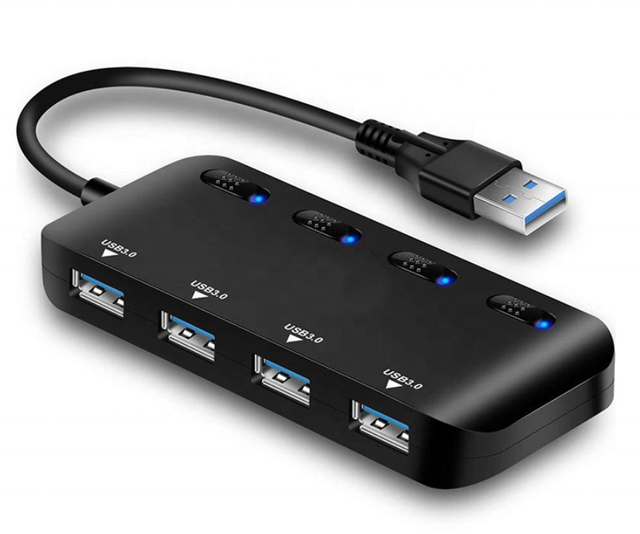 KY Factory Direct Supply Type C USB 3.0 Hub 4 Port Individual Switch Led Indicator Black ABS 12-Month Warranty in Stock