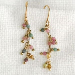 Boucles d'oreilles pendantes en quartz à facettes faites à la main, style minimaliste, en pierre naturelle dorée, pour femme, cadeau, vente en gros, collection été - Product Image 1