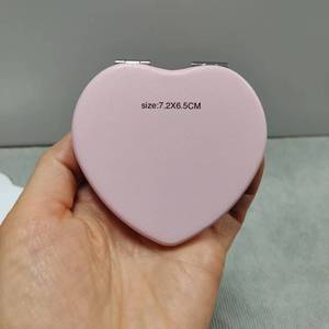 Hot Selling Double-Sided Portable Makeup <strong>Mirror</strong> PU Leather Small Heart Shape Pocket <strong>Mirror</strong> in Pink <strong>White</strong> - Product Image 2