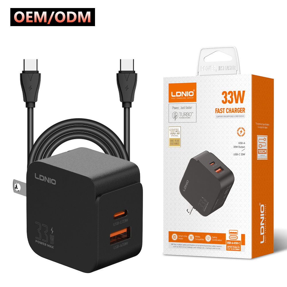 CARGADOR LDNIO Q2 33W 2P PD + USB + cab TC-IPH BLACK