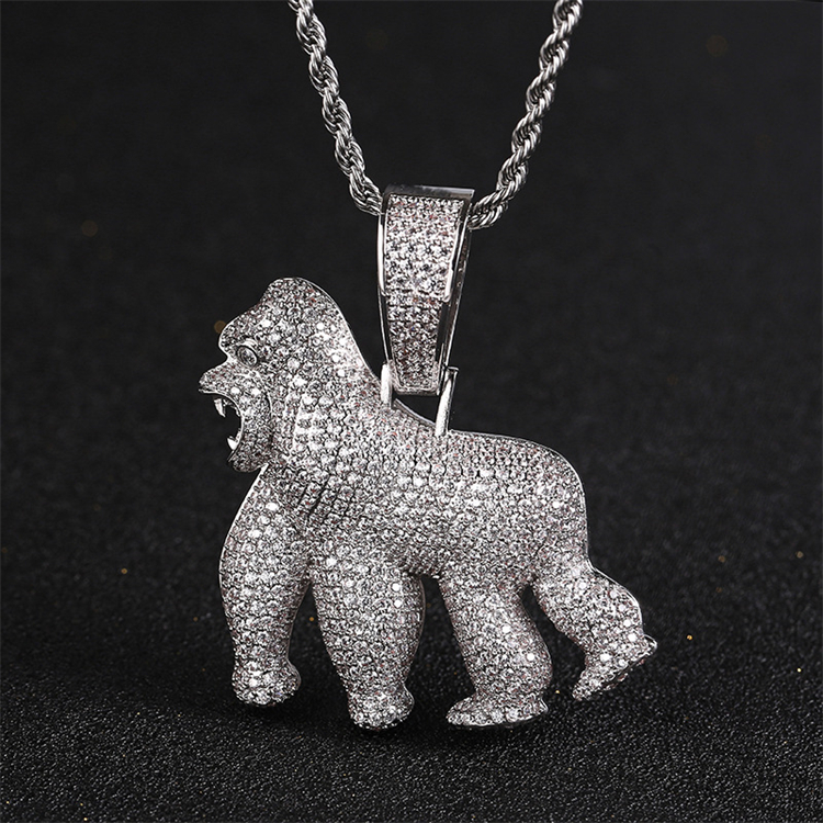 18K Gold Iced Out King Gorilla Necklace - Hip Hop Pendant