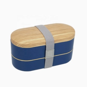 Japanese Wheat Straw Artificial Wooden Lid Double Layer <strong>Bento</strong> <strong>Box</strong> Microwave Heatable Food Container Portable Student Lunch <strong>Box</strong> - Product Image 4