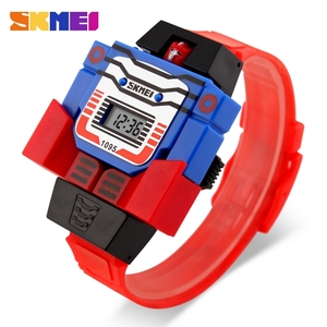 SKMEI นาฬิกาดิจิทัลสำหรับเด็ก LED, นาฬิกากีฬาการ์ตูนนาฬิกาหุ่นยนต์สำหรับเด็กผู้ชาย