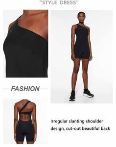 XW-FNK-6625 tuta da Yoga per Fitness <span class=keywords><strong>monospalla</strong></span> con Design corto nero modesto - Product Image 4