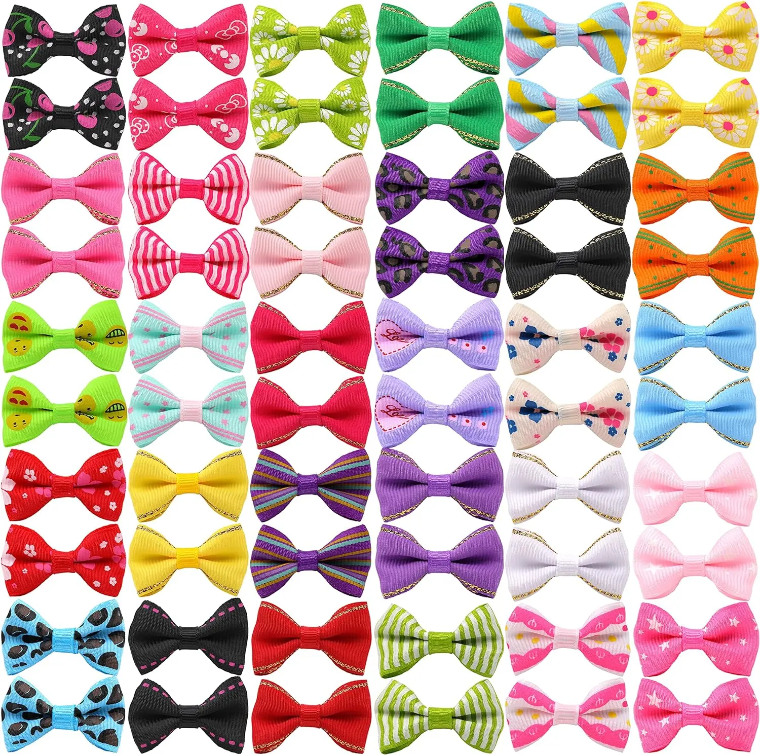 Puppy Pet Small Bowknot Hair Bows with Metal Clips Rubber Bands Handmade Dog Hair Accessories Bow Pet Grooming Products