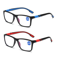 Lunettes de lecture progressives classiques unisexes prêtes à l'emploi OEM, anti-lumière bleue, en plastique bleu/rouge, avec étui