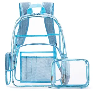 Venta al por mayor impermeable de gran capacidad mochila transparente de PVC Conjunto grande claro mochila escolar