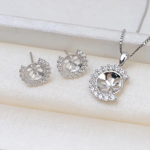 Ensemble collier et boucles d'oreilles en argent S925, pendentif semi-circulaire en forme de C, accessoires en perles pour femmes, composants de bijoux DIY, vides - Product Image 1