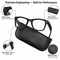 Lunettes intelligentes avec monture noire et étui en cuir, traduction IA, commande vocale MT ULTRA