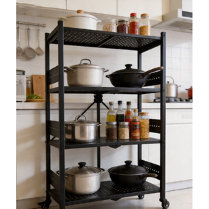 Estante Plegable de 4 Niveles, Resistente, Sin Necesidad de Ensamblaje, Estante de Almacenamiento de Metal con Ruedas, Unidad de Estantería Plegable para Cocina, Despensa, Baño, Garaje - Product Image 6