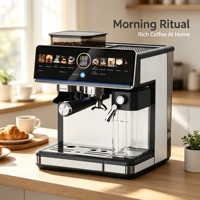 Cafetera Espresso Todo en Uno, 20 Bares, Molinillo Integrado, Preparación Silenciosa, Cold Brew, Pantalla Táctil, Fabricación OEM
