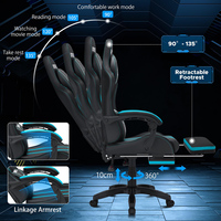 Chaise de jeu ergonomique en cuir avec livraison gratuite, lumières LED RGB, haut-parleurs Bluetooth, repose-pieds, inclinable et pliable