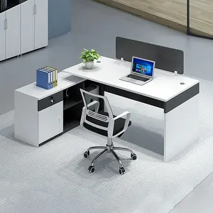 Mesa L Shape White Luxury Office Table Set 4 Person Seater Executive Computer Modular Staff Office Cubicle Workstation Desk