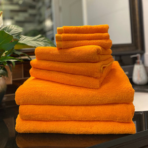 En gros personnalisé <span class=keywords><strong>orange</strong></span> serviettes de bain ensemble main <span class=keywords><strong>serviette</strong></span> gant de toilette usine prix coton serviettes - Product Image 3