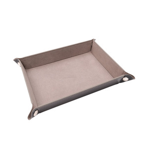 Cambio plegable Candy mesa rectangular escritorio Almacenamiento de objetos Cuero láser Nogal Cuero curtido Gris Valet Bandeja para accesorios - Product Image 5