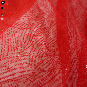 Piccoli punti rossi onde nigeriano tessuto paillettes glitterato tessuto <span class=keywords><strong>Tulle</strong></span> per abito da sposa - Product Image 4