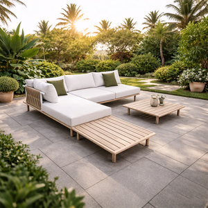 Canapé de <span class=keywords><strong>jardin</strong></span> en teck de luxe 4-7 places, mobilier de patio modulaire, villa, hôtel, ensemble de canapés en bois d'extérieur, <span class=keywords><strong>salon</strong></span> en forme de L - Product Image 5