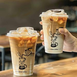 Gobelets jetables transparents en PET de 98 mm à fond plat avec couvercles, imprimés sur mesure pour café glacé, smoothies, jus, boba, thé au lait, champagne, vin - Product Image 4